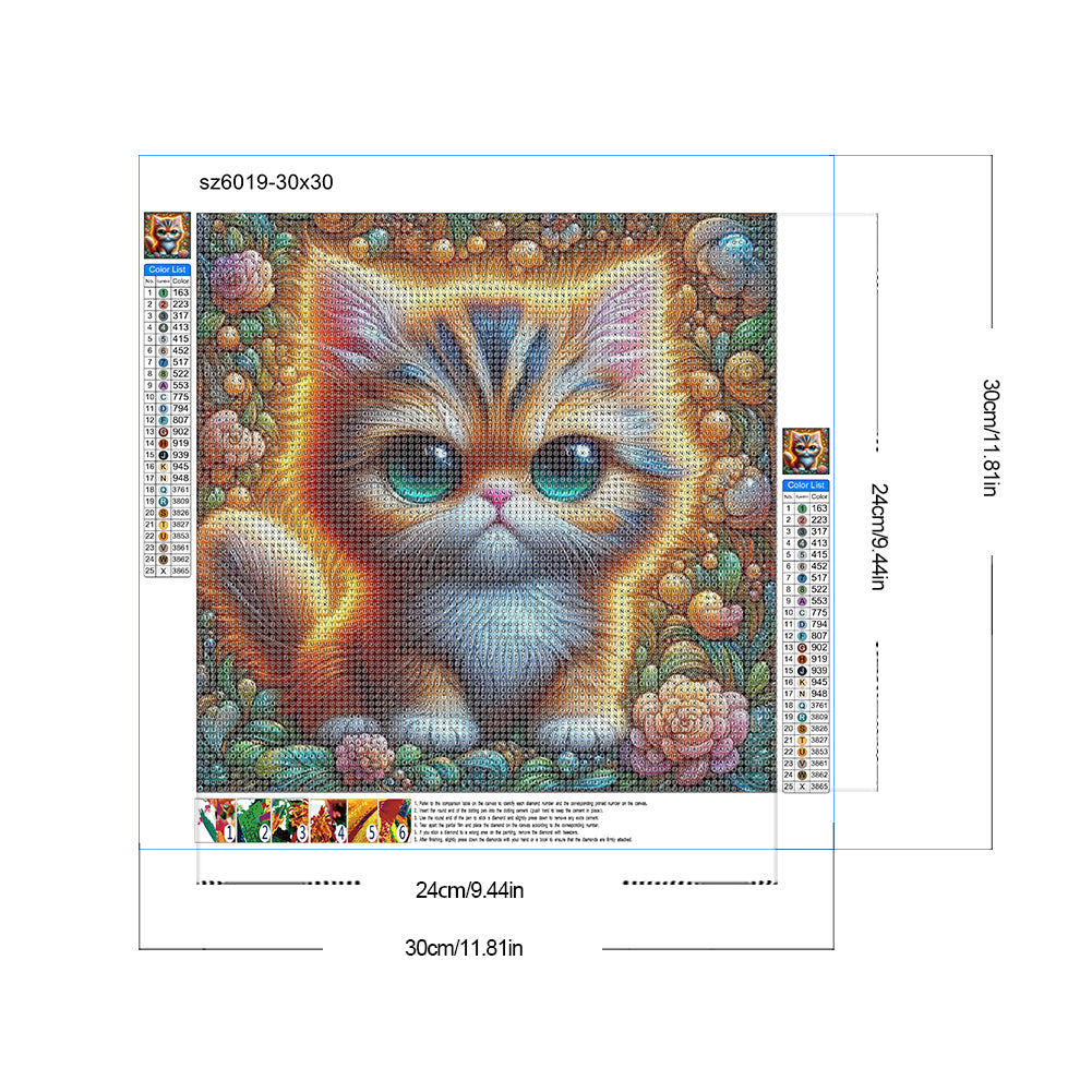 Big Eyed Cat - Full Round Drill Diamond Painting 30*30CM