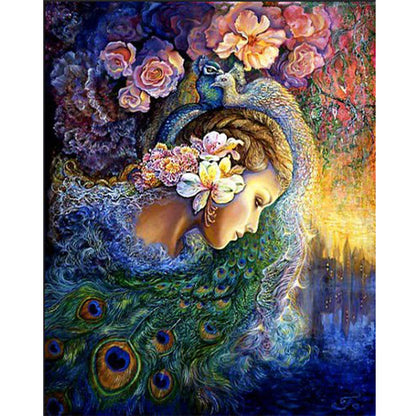 Peacock Flower Girl - Full Round Drill Diamond Painting 40*50CM