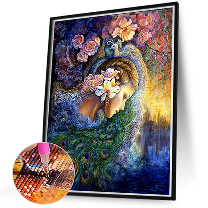 Peacock Flower Girl - Full Round Drill Diamond Painting 40*50CM