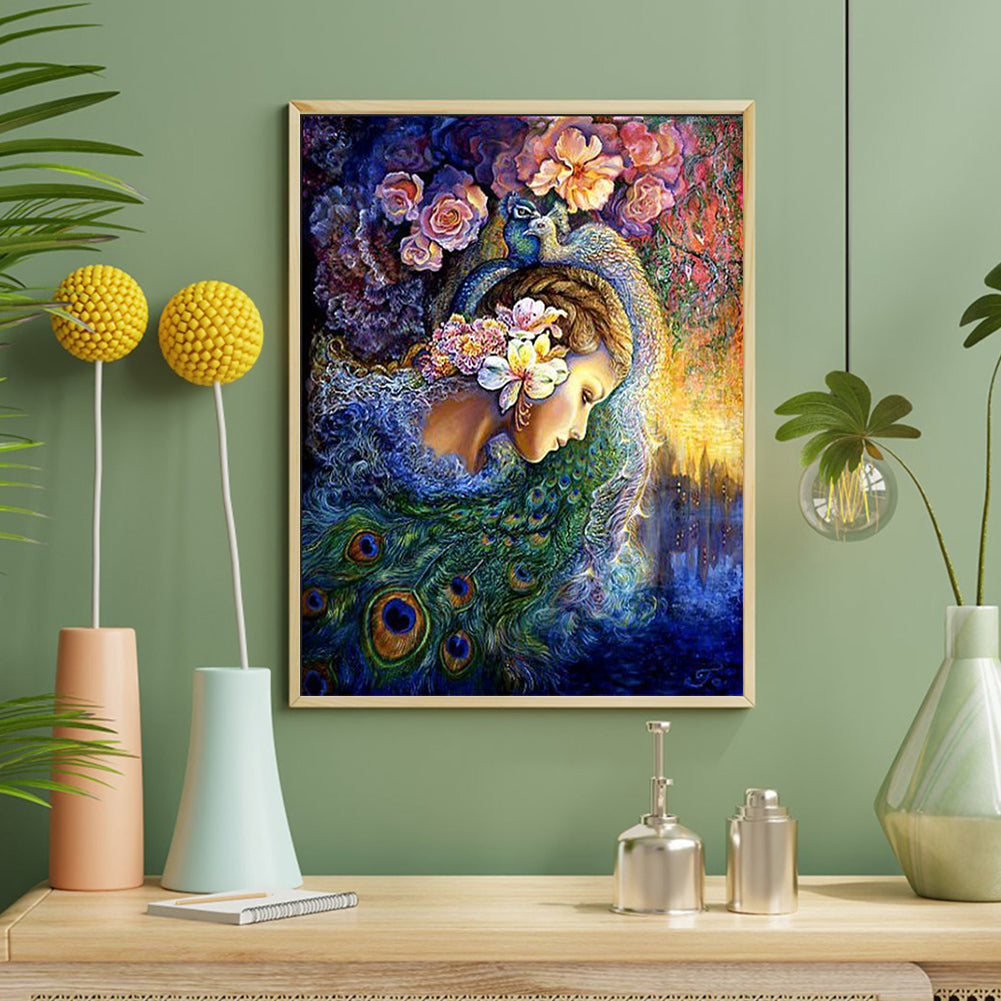 Peacock Flower Girl - Full Round Drill Diamond Painting 40*50CM