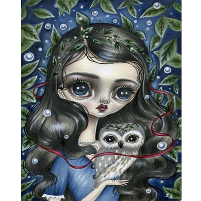 Owl Big Eyes Girl - Full Round Drill Diamond Painting 40*50CM