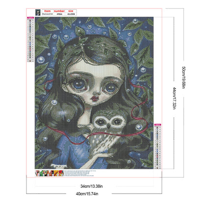 Owl Big Eyes Girl - Full Round Drill Diamond Painting 40*50CM