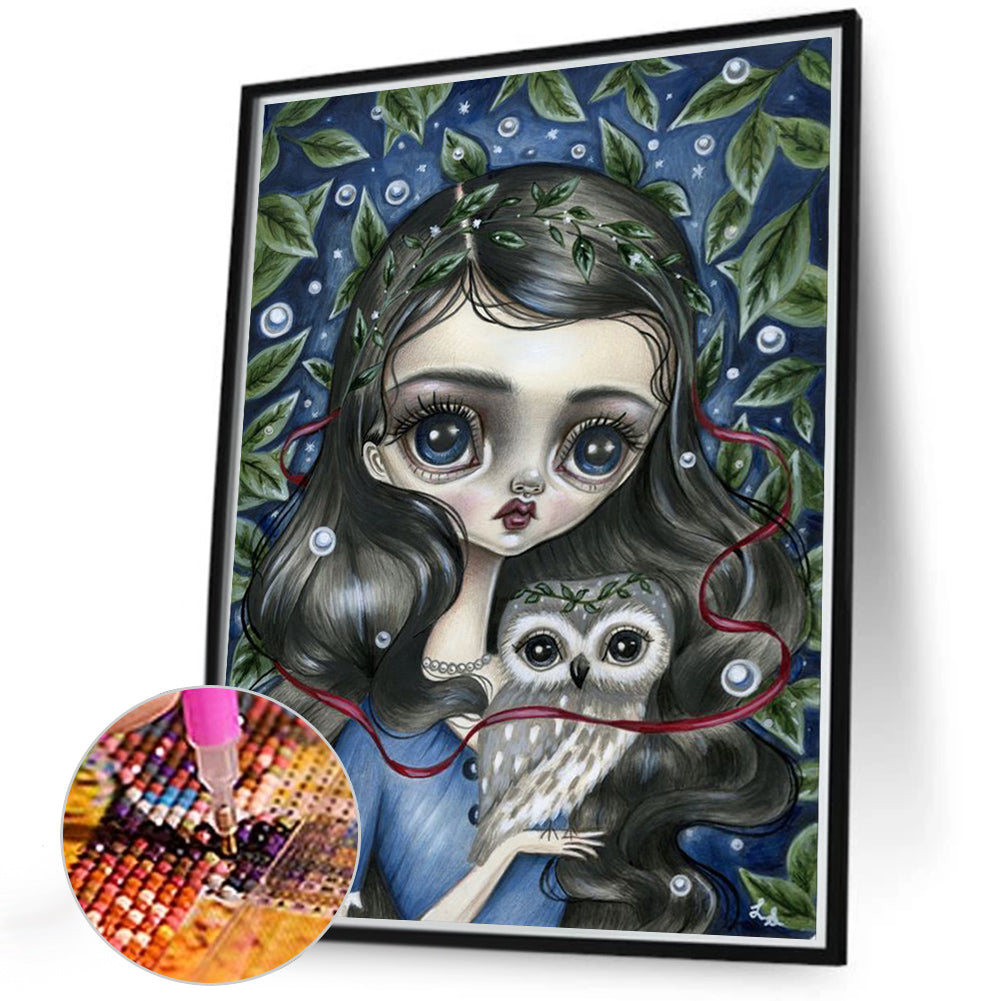 Owl Big Eyes Girl - Full Round Drill Diamond Painting 40*50CM