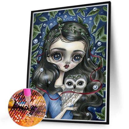 Owl Big Eyes Girl - Full Round Drill Diamond Painting 40*50CM