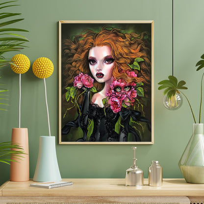 Floral Curly Hair Girl - Full Round Drill Diamond Painting 40*50CM