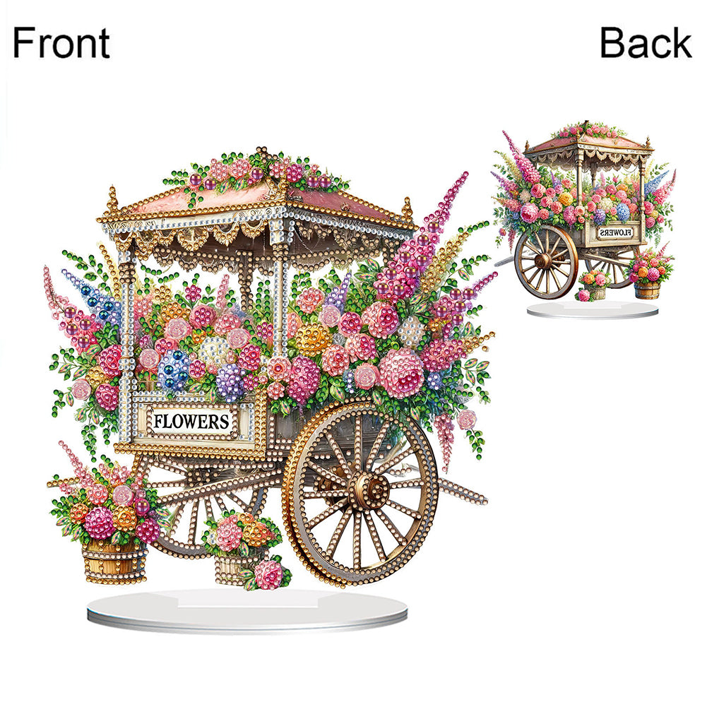 Acrylic Special Shape Flower Cart Diamond Painting Desktop Ornament for Beginner