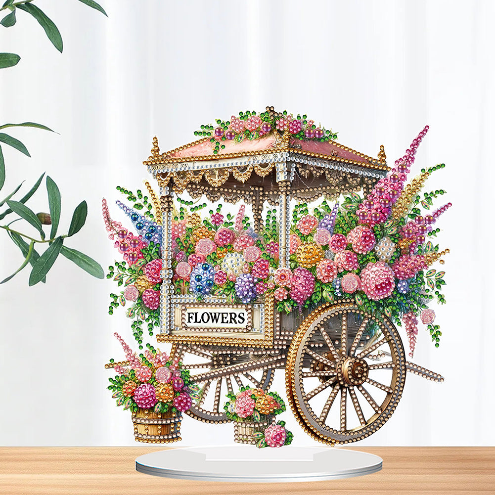 Acrylic Special Shape Flower Cart Diamond Painting Desktop Ornament for Beginner