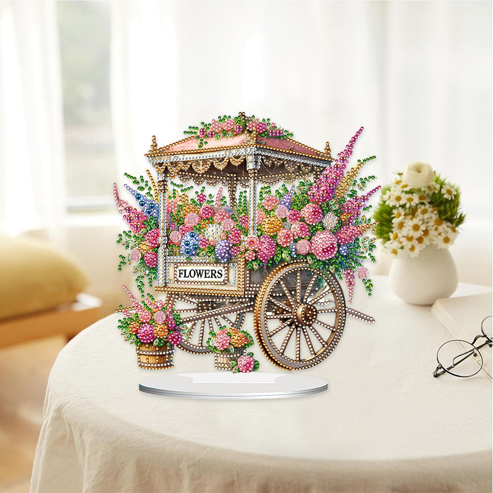 Acrylic Special Shape Flower Cart Diamond Painting Desktop Ornament for Beginner