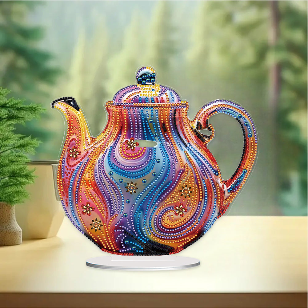 Acrylic Special Shape Artistic Tea Pot Desktop Diamond Painting Ornaments