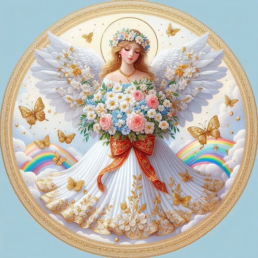 Angel Girl In White Holding Flowers - Full Round Drill Diamond Painting 30*30CM