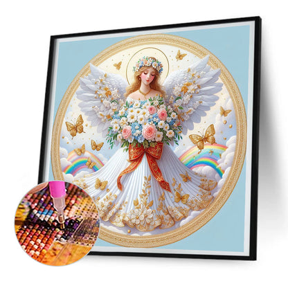 Angel Girl In White Holding Flowers - Full Round Drill Diamond Painting 30*30CM