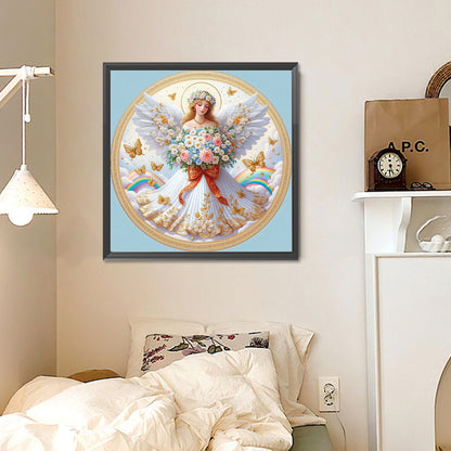 Angel Girl In White Holding Flowers - Full Round Drill Diamond Painting 30*30CM