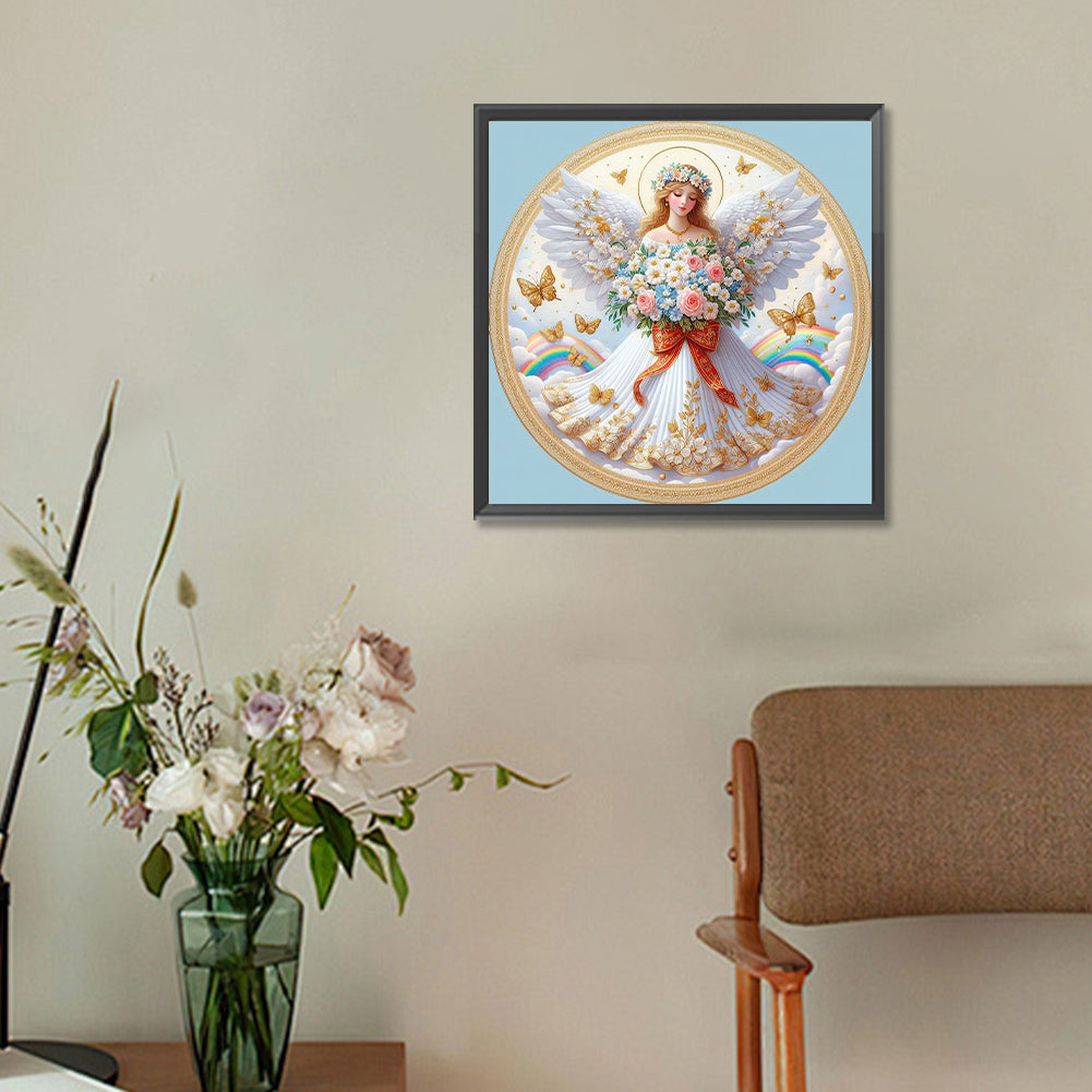 Angel Girl In White Holding Flowers - Full Round Drill Diamond Painting 30*30CM