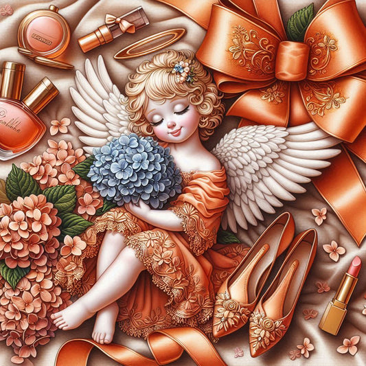 Orange Hydrangea Angel Girl - Full Round Drill Diamond Painting 30*30CM