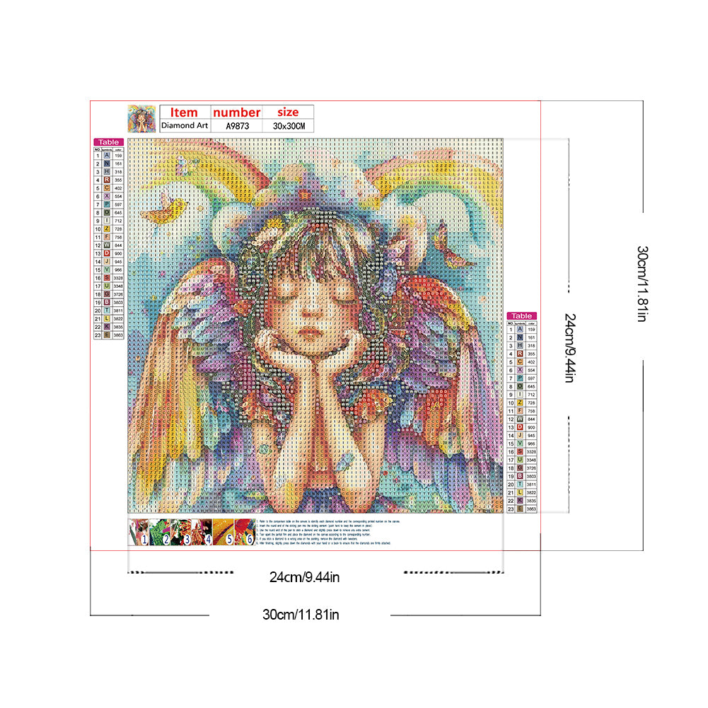 Colorful Feather Rainbow Angel Girl - Full Round Drill Diamond Painting 30*30CM