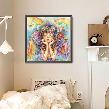 Colorful Feather Rainbow Angel Girl - Full Round Drill Diamond Painting 30*30CM