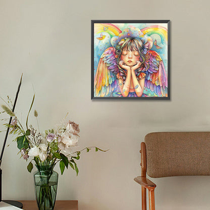 Colorful Feather Rainbow Angel Girl - Full Round Drill Diamond Painting 30*30CM