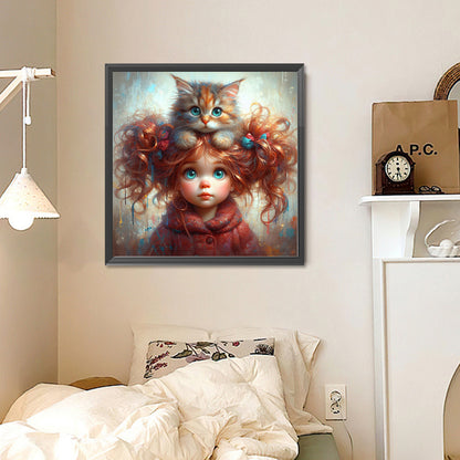 Kitten Curly Girl - Full Round Drill Diamond Painting 30*30CM