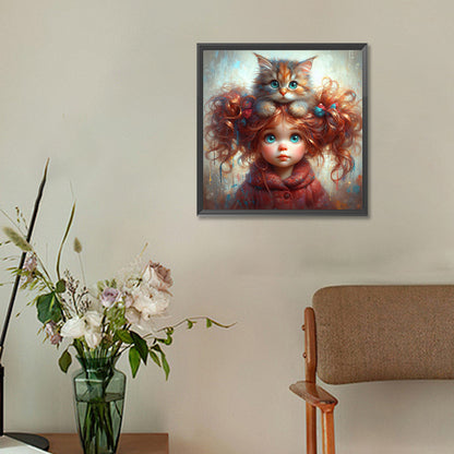 Kitten Curly Girl - Full Round Drill Diamond Painting 30*30CM