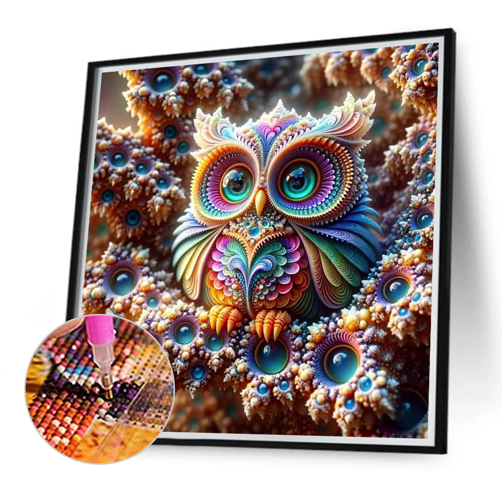 Patterned Cat-Eye Owl - Full Round Drill Diamond Painting 40*40CM