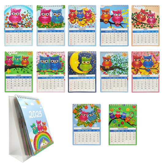 Paper Special Shaped Rainbow Owls 5D DIY Manual Monthly Calendar for Bedroom