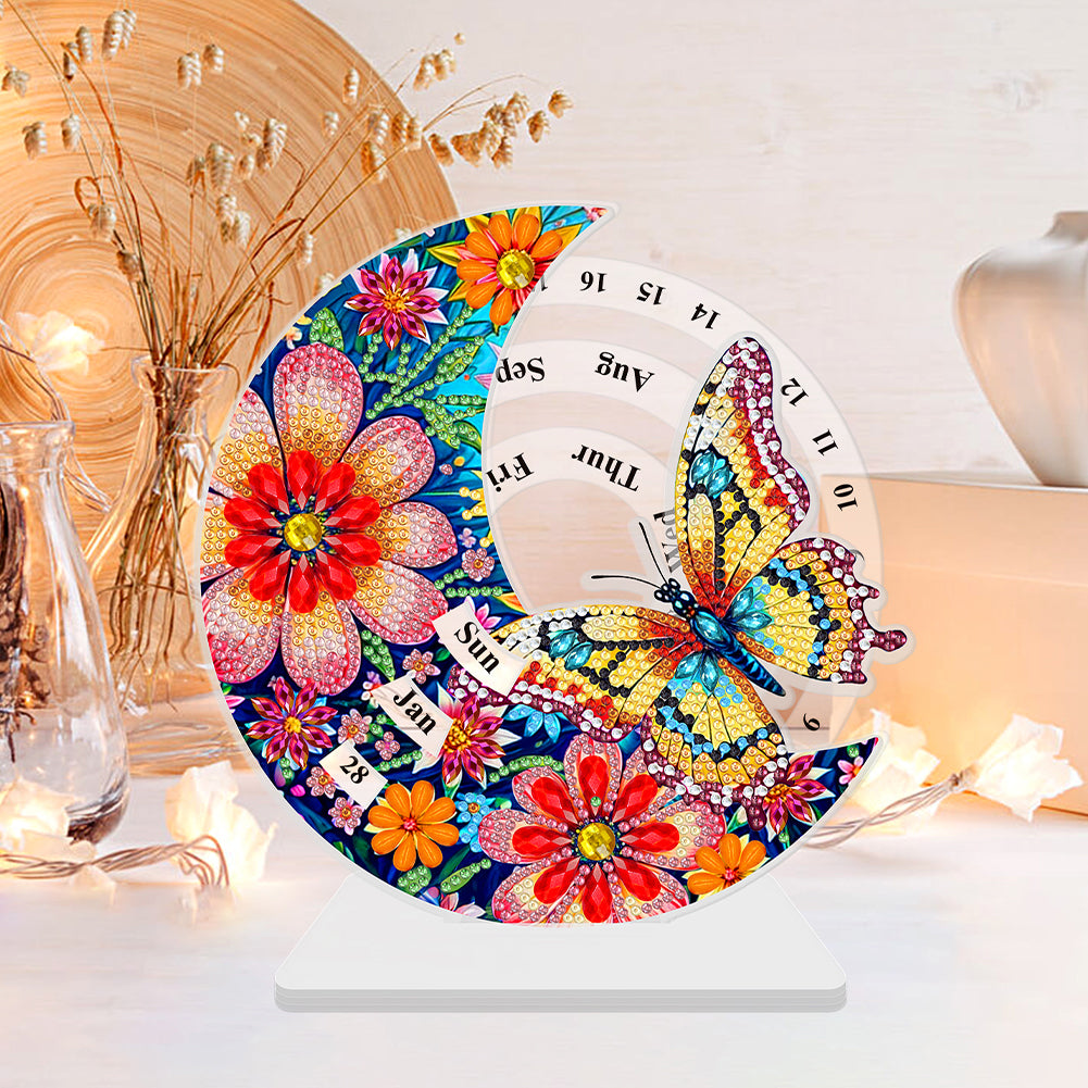 Acrylic Special Shaped Flower Butterfly Diamond Art Desktop Perpetual Calendar