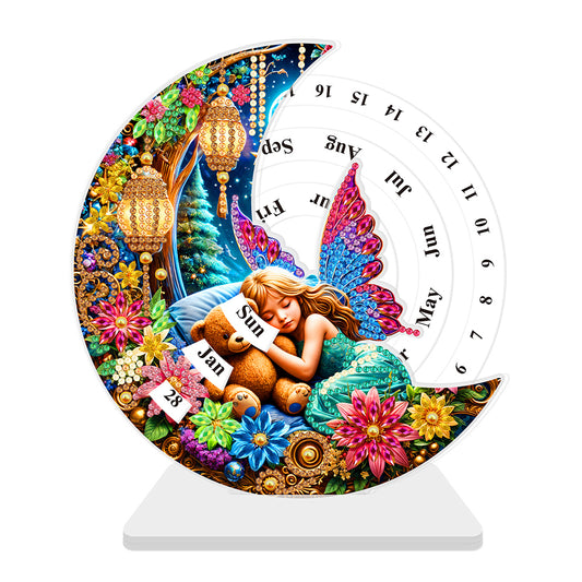 Acrylic Special Shaped Butterfly Girl Diamond Art Desktop Perpetual Calendar