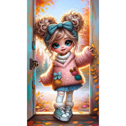 Pink Sweater Door Frame Girl Girl - Full Round Drill Diamond Painting 40*70CM