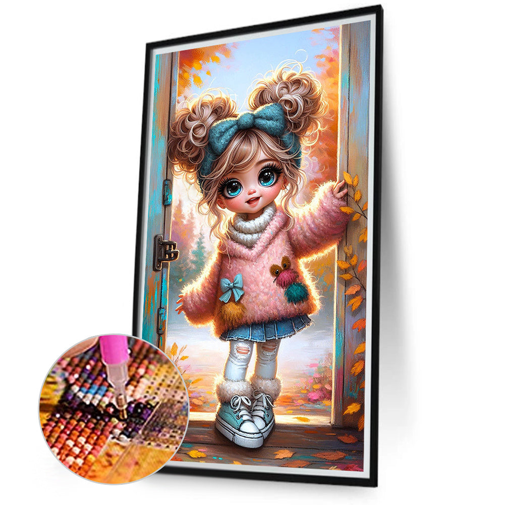 Pink Sweater Door Frame Girl Girl - Full Round Drill Diamond Painting 40*70CM