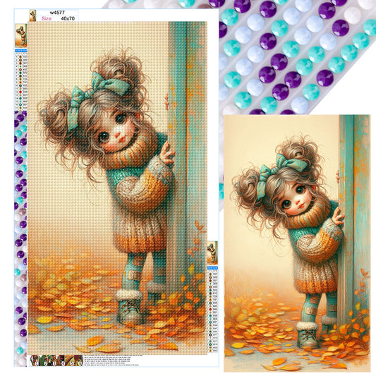 Behind The Door Sweater Warm Color Girl Girl - Full Round Drill Diamond Painting 40*70CM