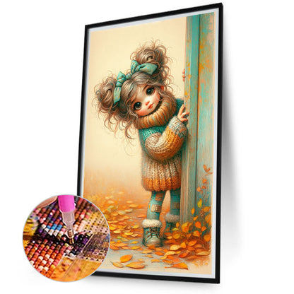Behind The Door Sweater Warm Color Girl Girl - Full Round Drill Diamond Painting 40*70CM
