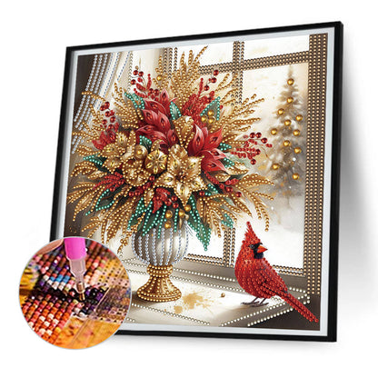 Artistic Vase Cardinal - Partial Special-Shaped Drill Diamond Painting 30*30CM