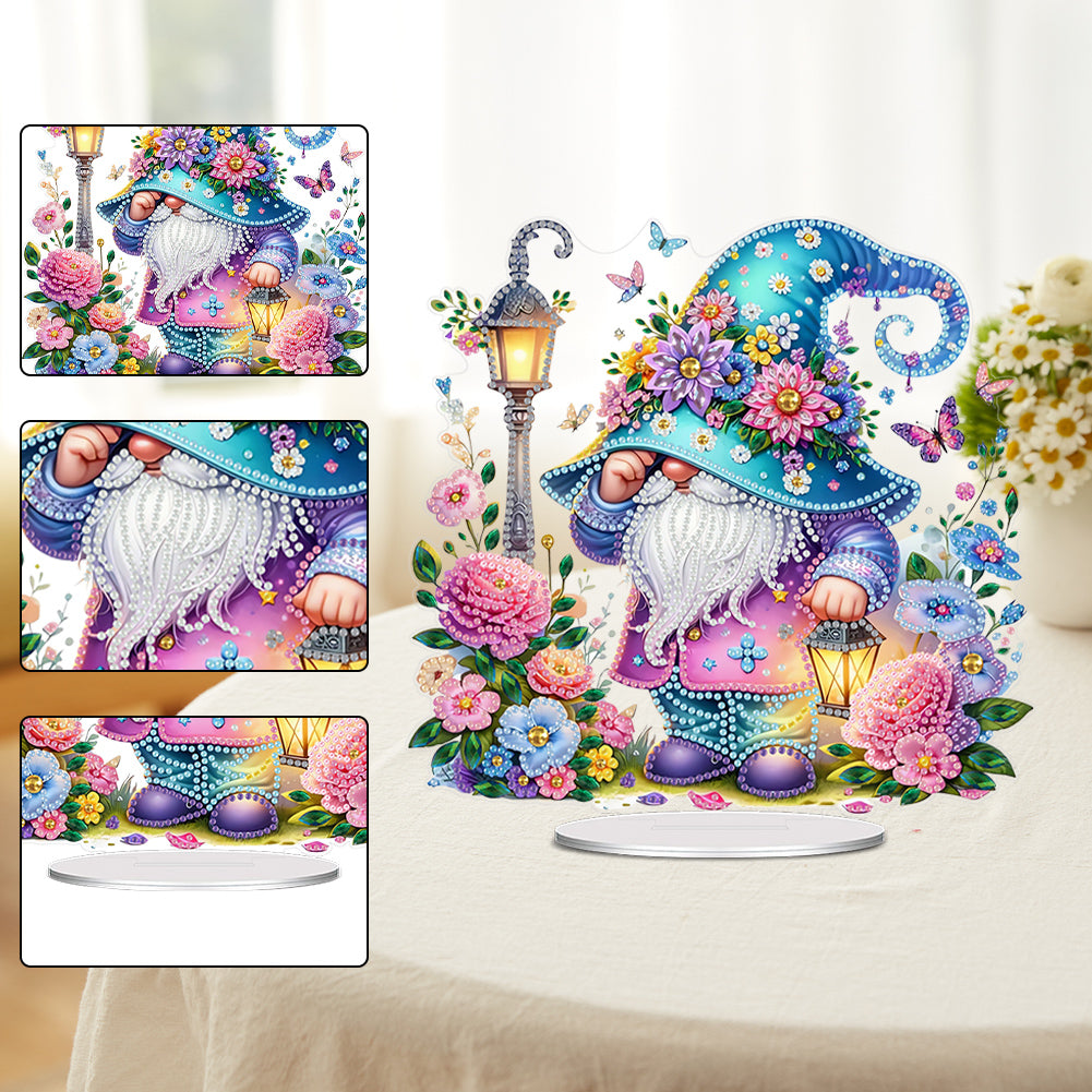 Acrylic Special Shape Flower Gnome Diamond Painting Desktop Ornaments for Home