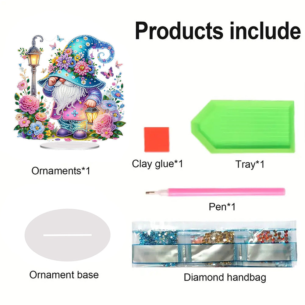 Acrylic Special Shape Flower Gnome Diamond Painting Desktop Ornaments for Home
