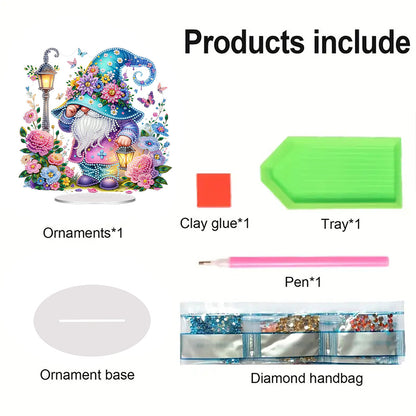 Acrylic Special Shape Flower Gnome Diamond Painting Desktop Ornaments for Home
