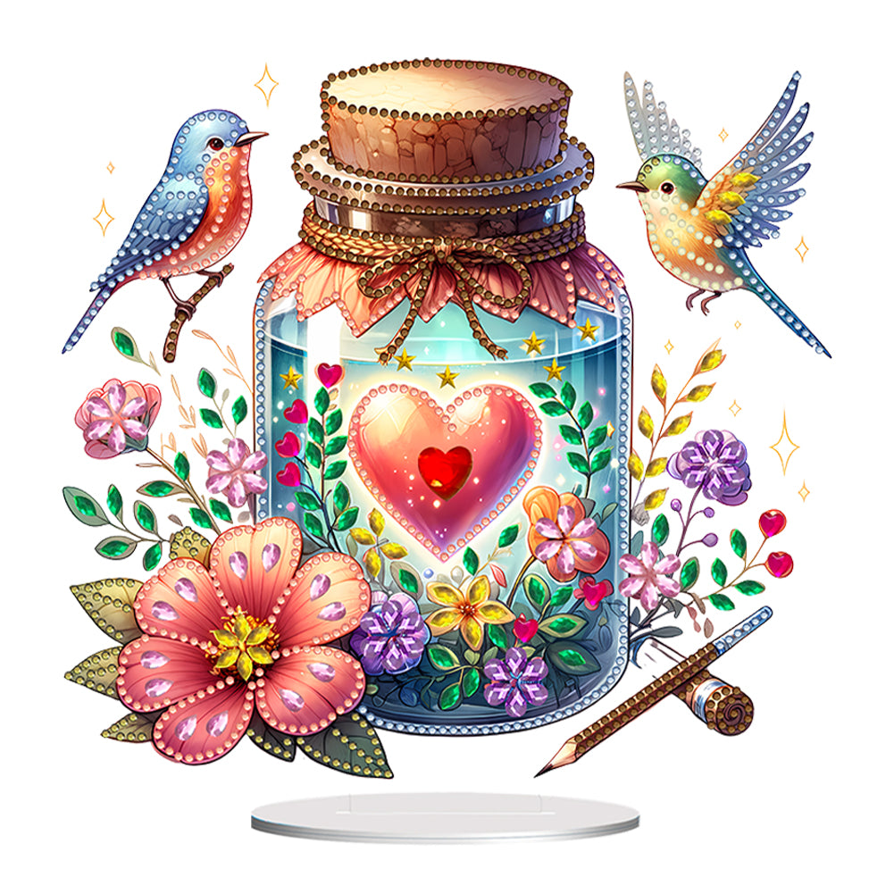 Acrylic Special Shaped Flower Bird Wish Bottle Desktop Diamond Art Kits for Home