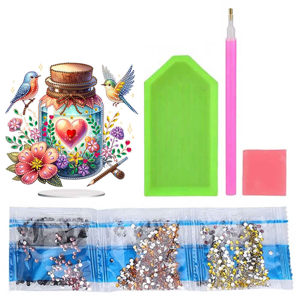 Acrylic Special Shaped Flower Bird Wish Bottle Desktop Diamond Art Kits for Home