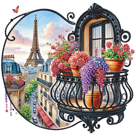 The Garden Balcony With A View Of The Eiffel Tower - Partial Special-Shaped Drill Diamond Painting 30*30CM