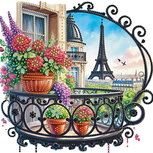 The Garden Balcony With A View Of The Eiffel Tower - Partial Special-Shaped Drill Diamond Painting 30*30CM