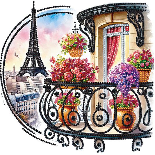 The Garden Balcony With A View Of The Eiffel Tower - Partial Special-Shaped Drill Diamond Painting 30*30CM