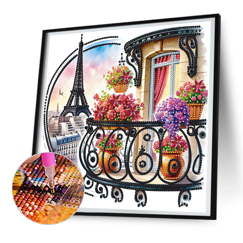 The Garden Balcony With A View Of The Eiffel Tower - Partial Special-Shaped Drill Diamond Painting 30*30CM