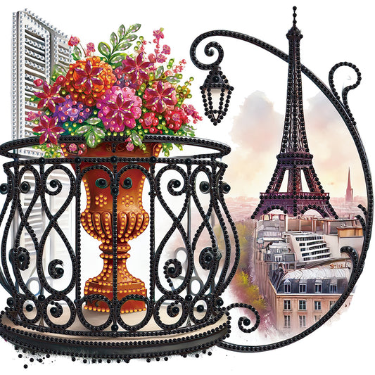 The Garden Balcony With A View Of The Eiffel Tower - Partial Special-Shaped Drill Diamond Painting 30*30CM