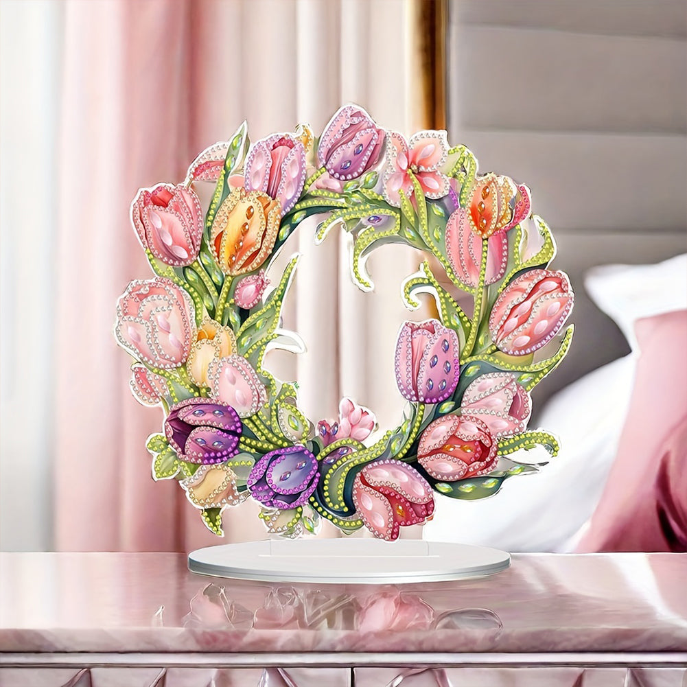 Tulip Wreath Desktop Diamond Art Kits Diamond Painting Desktop Ornaments