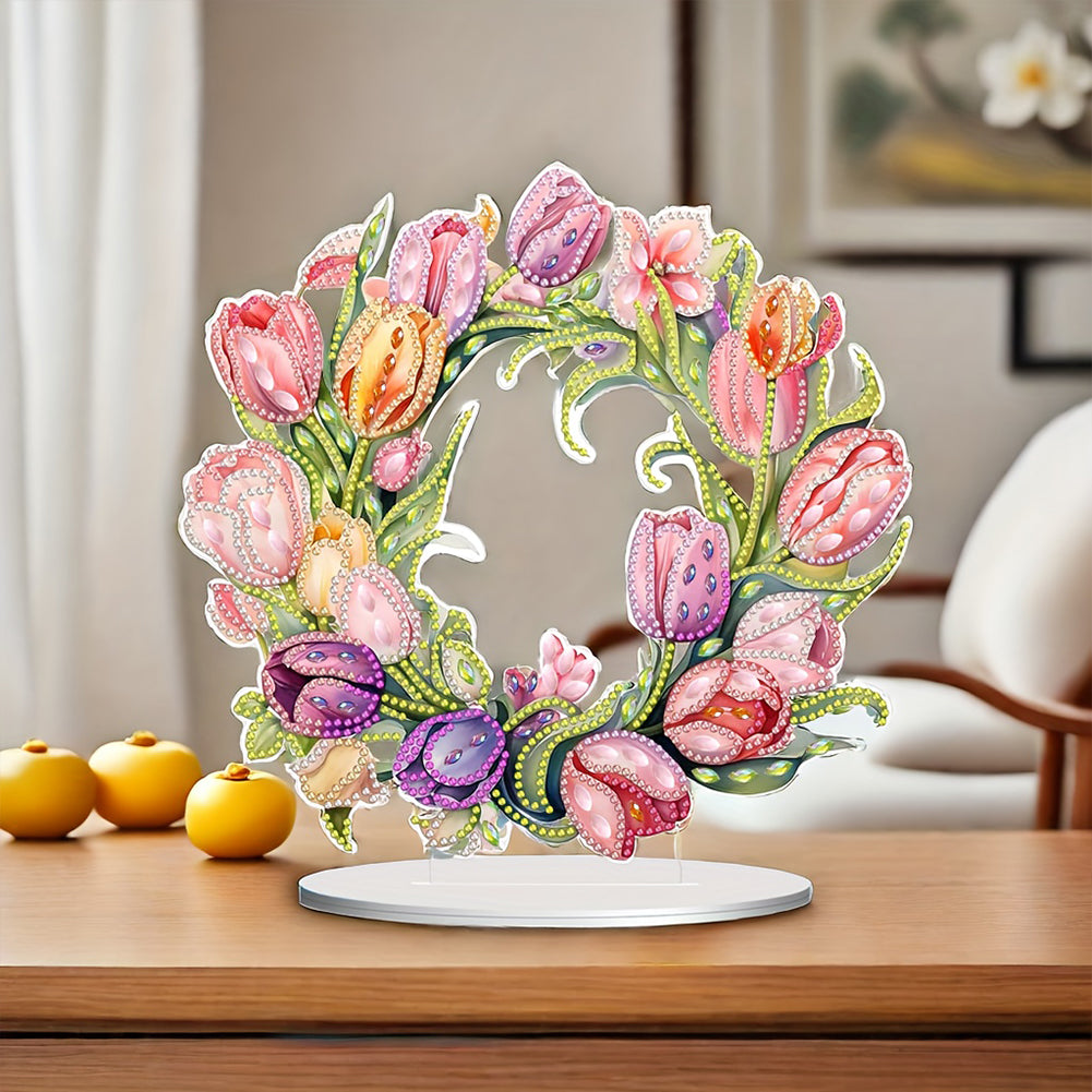 Tulip Wreath Desktop Diamond Art Kits Diamond Painting Desktop Ornaments