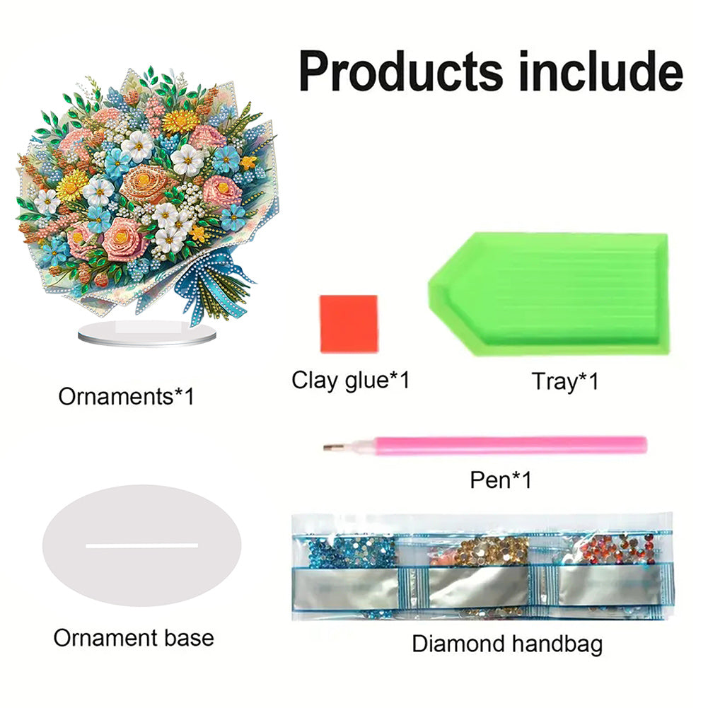 Acrylic Special Shaped Bouquet 5D DIY Diamond Art Tabletop Decoration for Adults