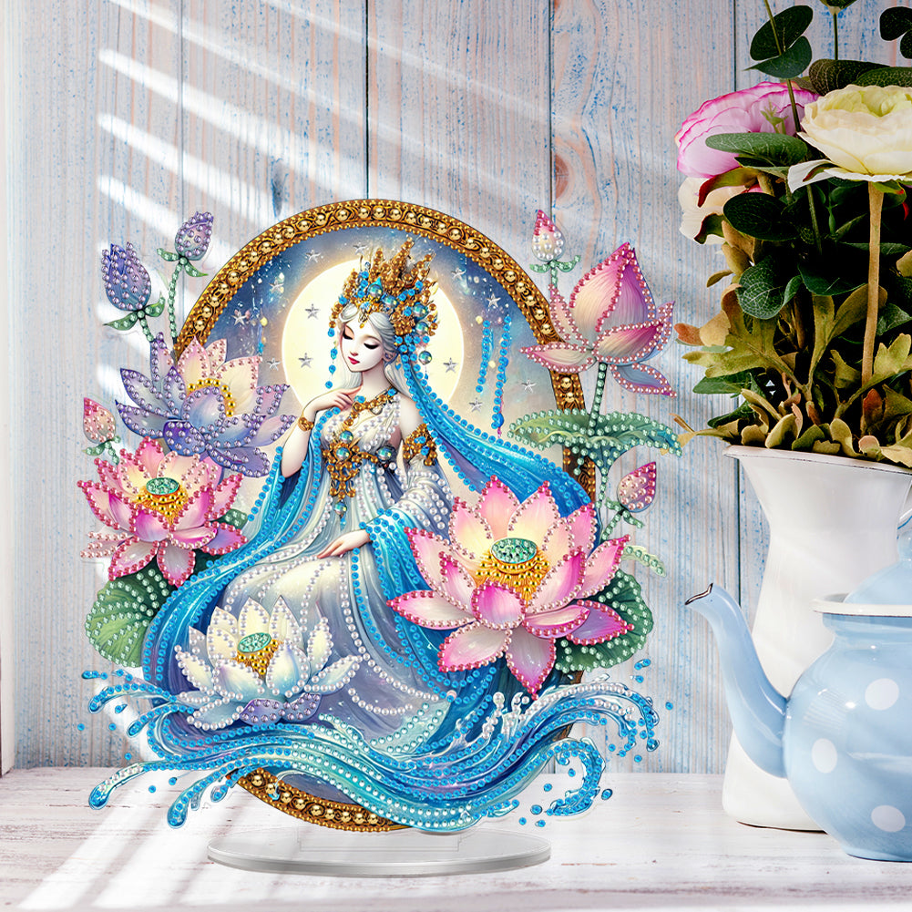 Acrylic Special Shaped Lotus Girl DIY Table Top Diamond Painting Ornament Kits