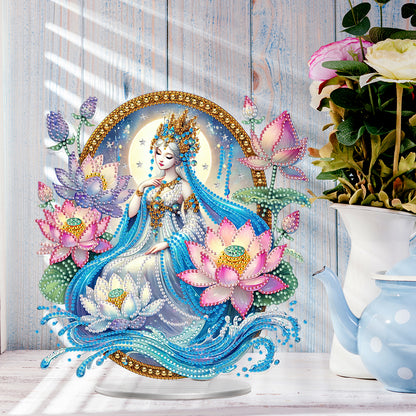 Acrylic Special Shaped Lotus Girl DIY Table Top Diamond Painting Ornament Kits