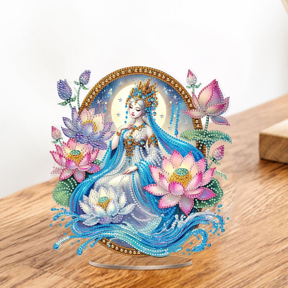 Acrylic Special Shaped Lotus Girl DIY Table Top Diamond Painting Ornament Kits