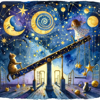 Starry Sky Playground Children - Full AB Round Drill Diamond Painting 30*30CM