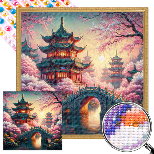 Small Bridge Pavilion - Full AB Round Drill Diamond Painting 40*40CM